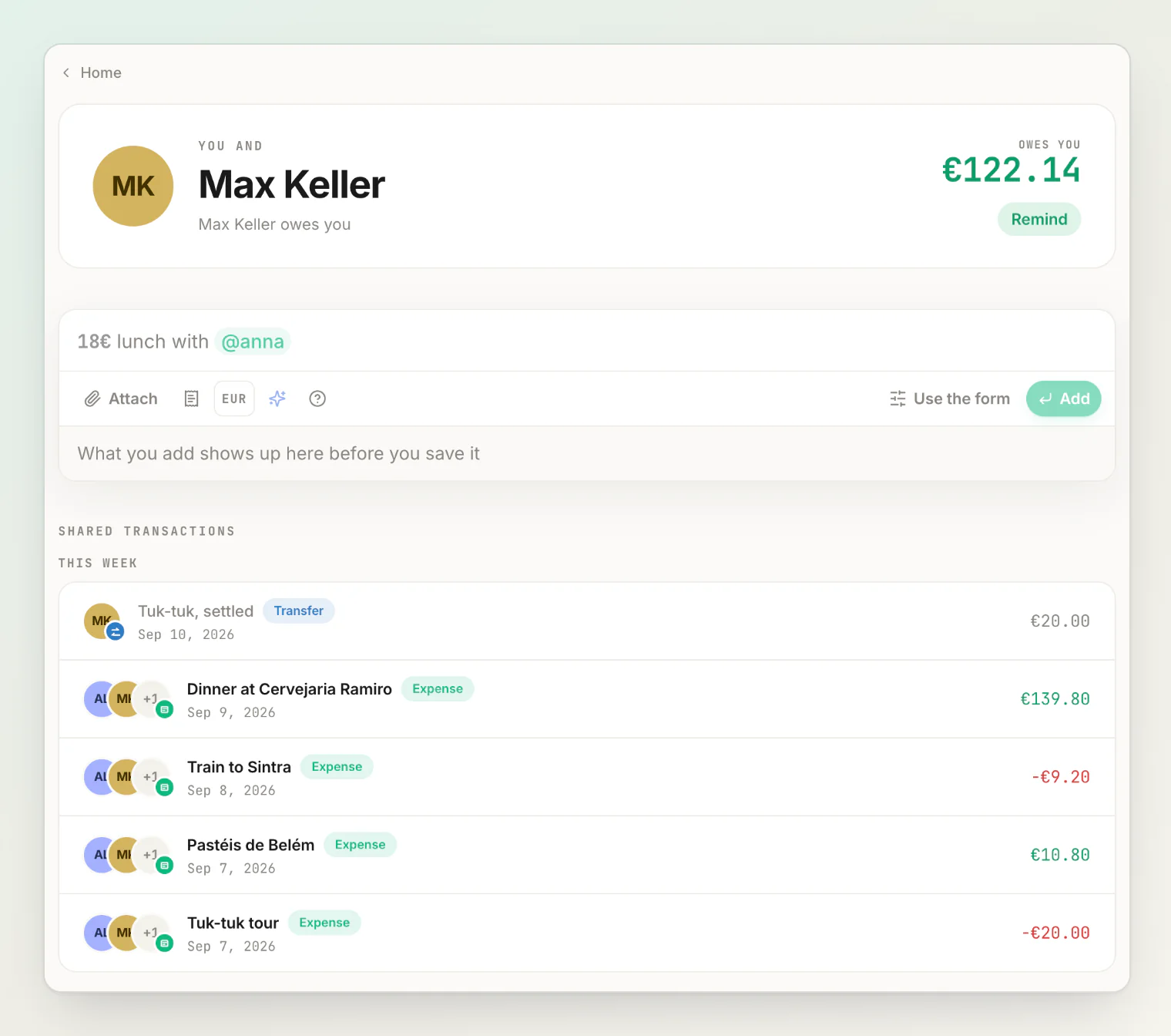 You and Max Keller: the balance between the two of you and your shared transactions