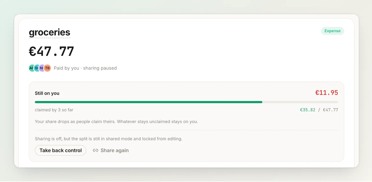 Sharing paused: Take back control or Share again