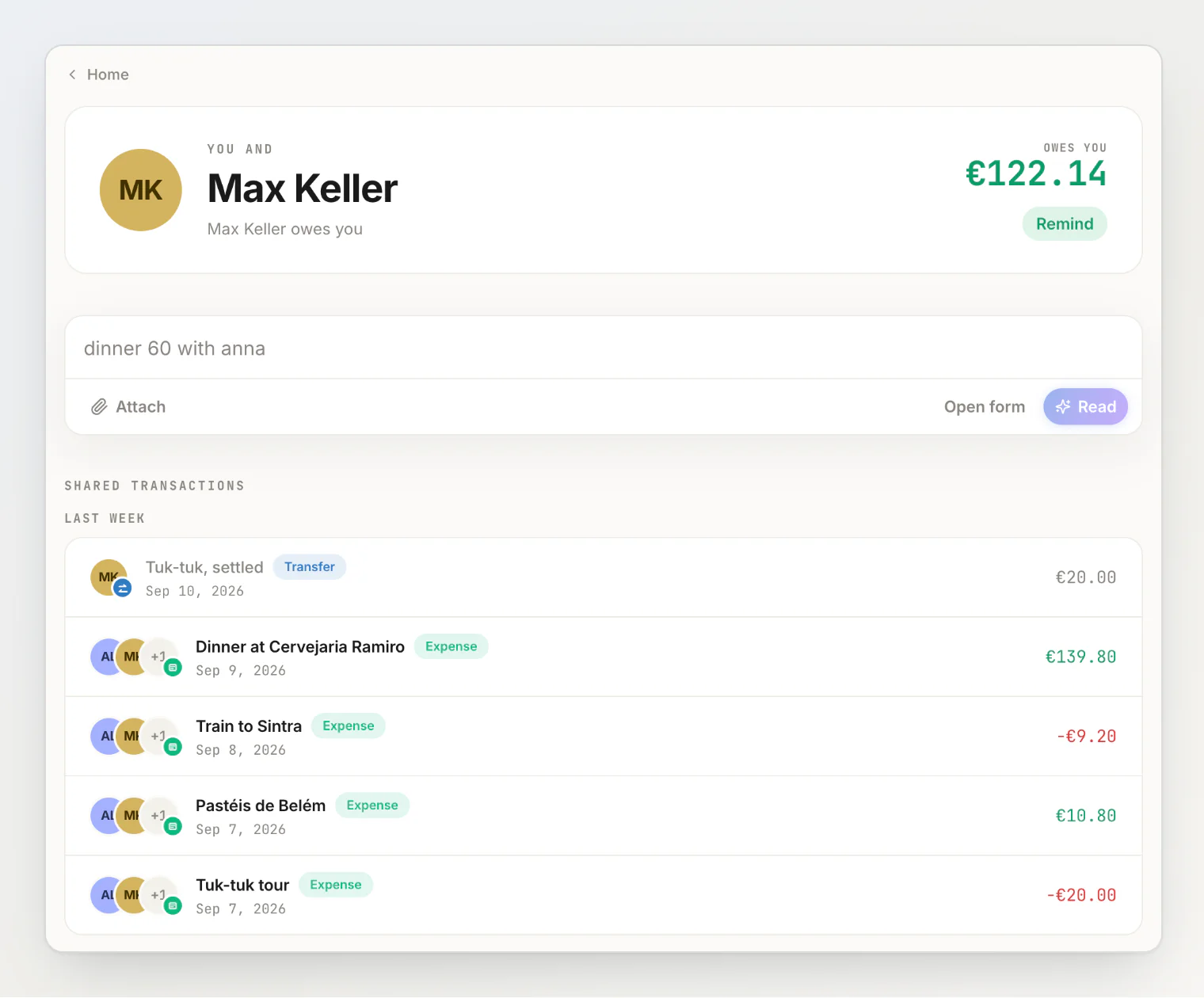 You and Max Keller: the balance between the two of you, the sentence field and your shared transactions