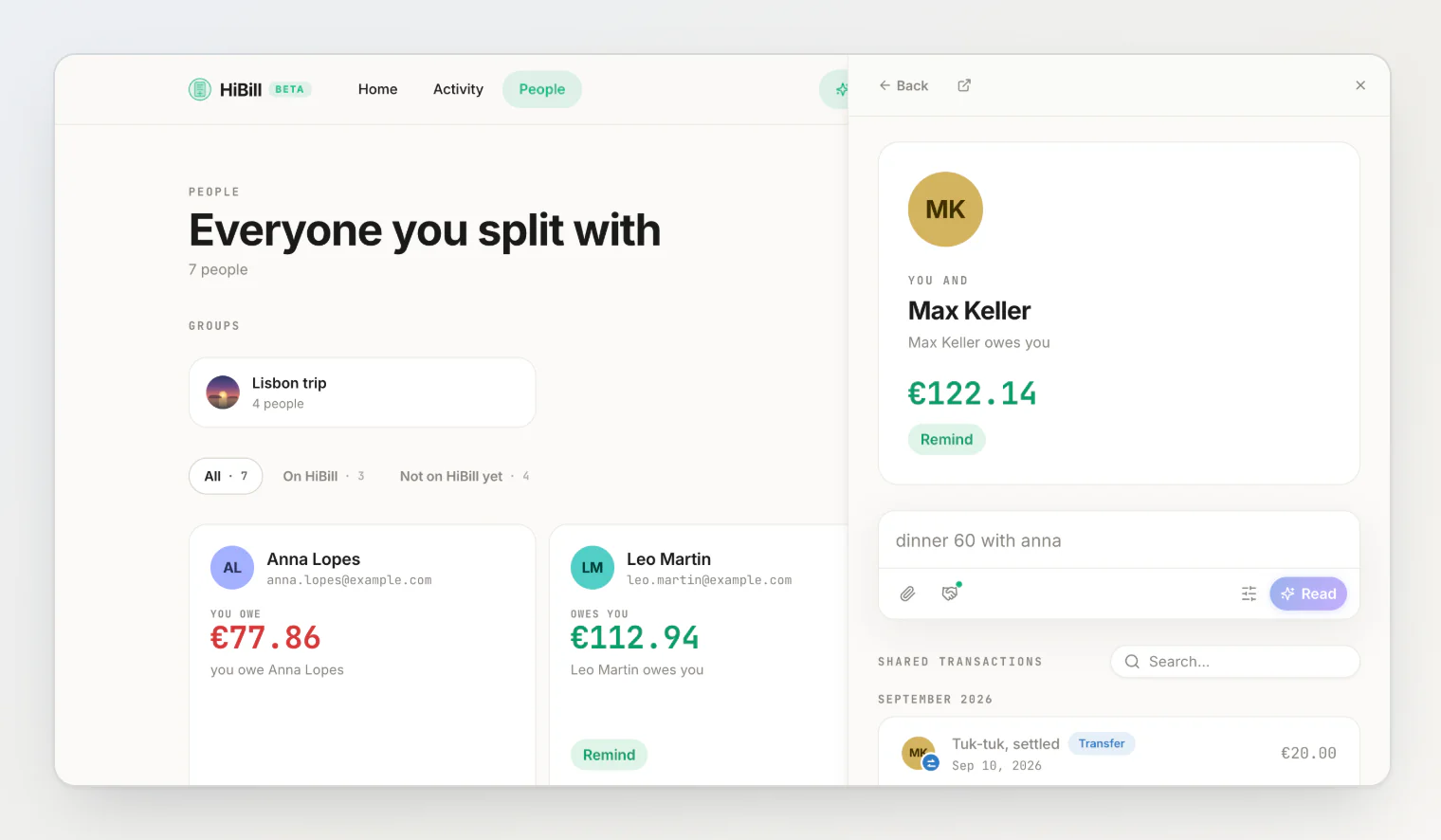 Max Keller open in the side panel beside the People list