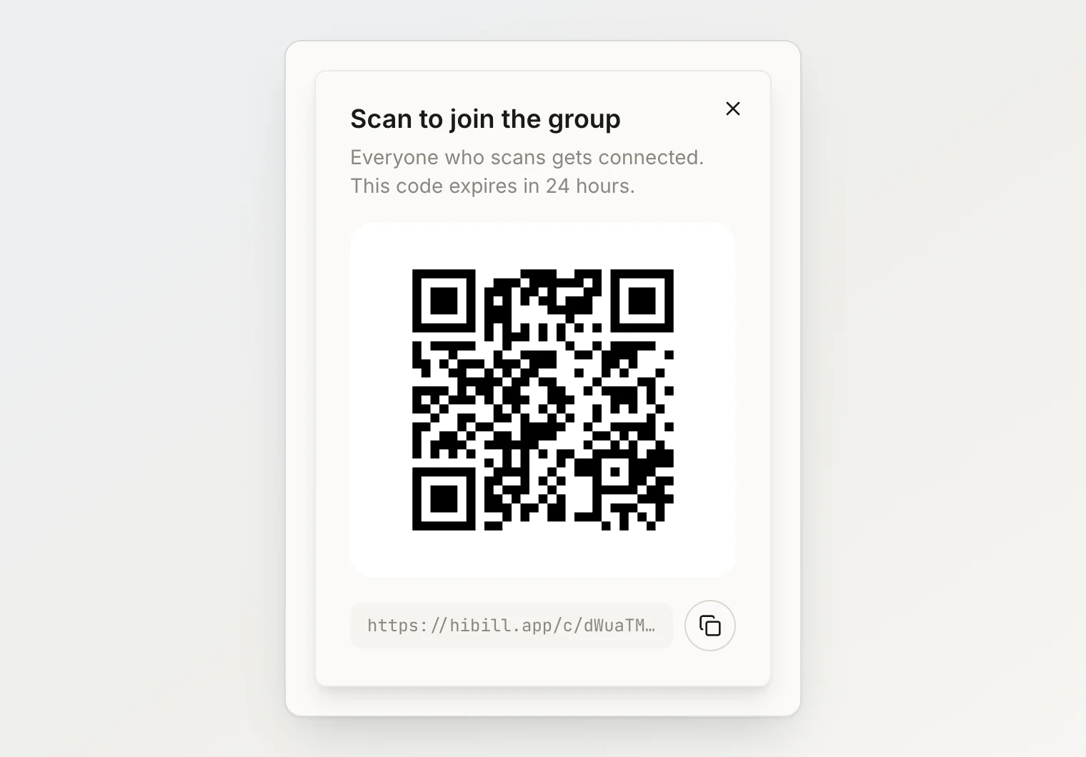 Scan to join the group: a join QR code that expires in 24 hours