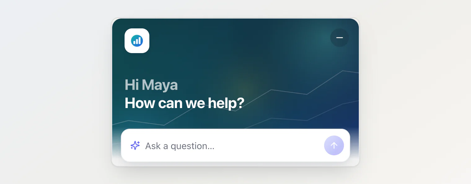 The top of the widget's Home with a header image behind the greeting and the project's logo in the corner