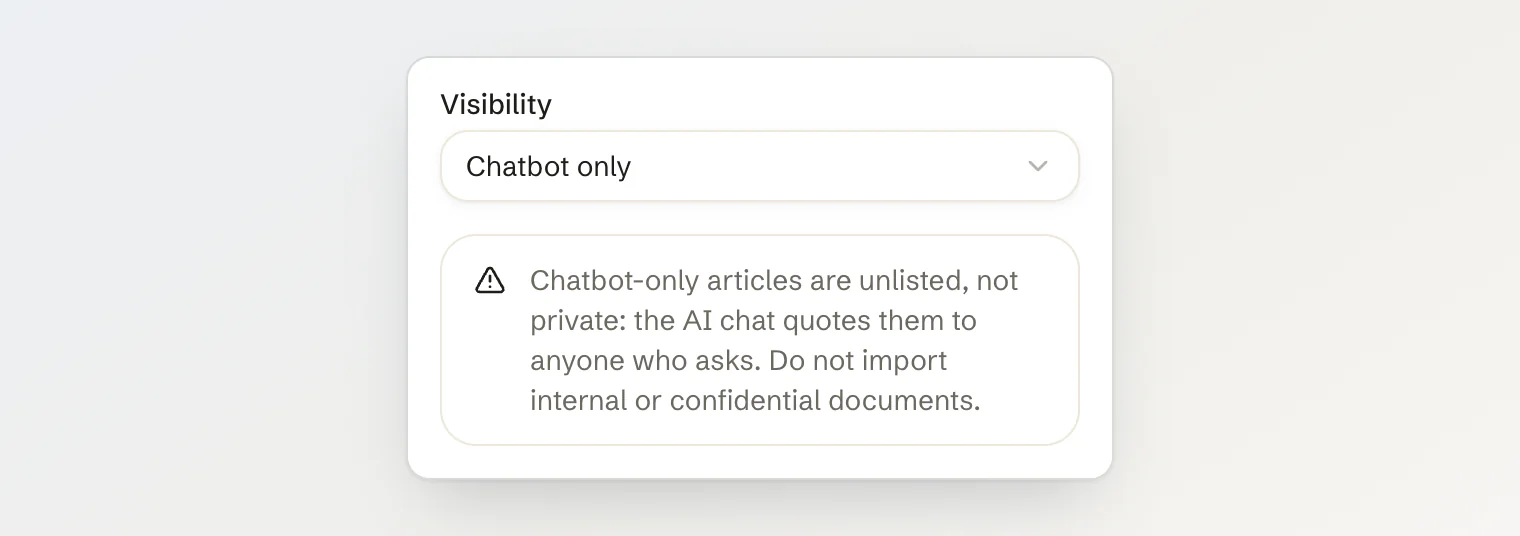 With Chatbot only selected, the form warns that chatbot-only articles are unlisted, not private